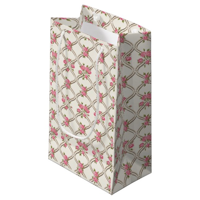 Elegant Rococo Revival Pink Floral & Beige Lattice (Framsidan Vinklad)