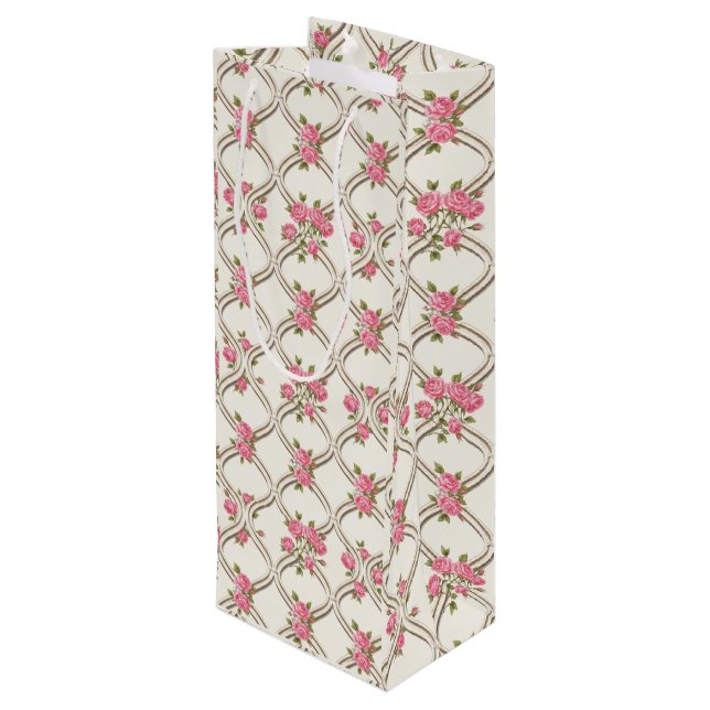 Elegant Rococo Revival Pink Floral & Beige Lattice (Baksidan Vinklad)