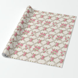 Elegant Rococo Revival Pink Floral & Beige Lattice Presentpapper