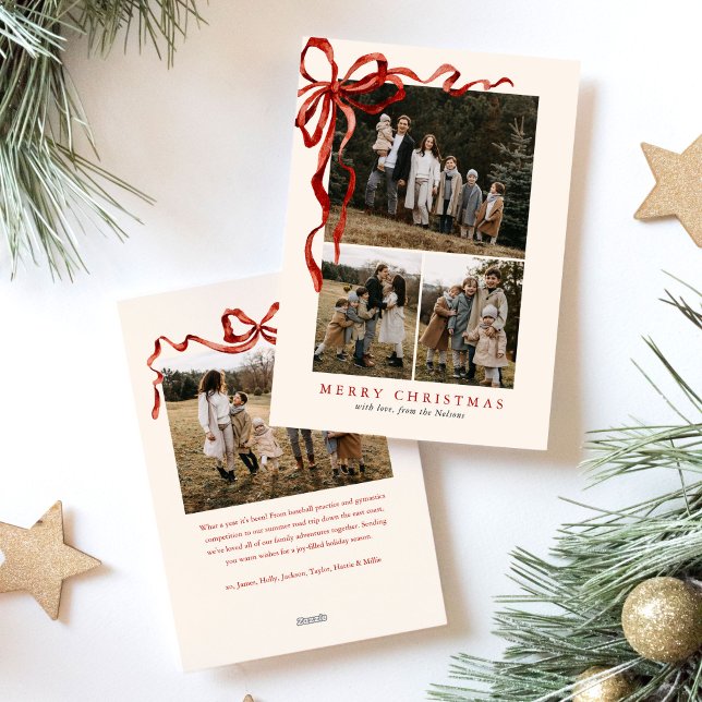 Elegant Röd bläddringsfärg Jul - fyra foto Julkort (Skapare uppladdad)