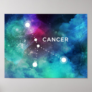 Elegant Röd blått vattenfärgscancer Nebula Cancer Poster