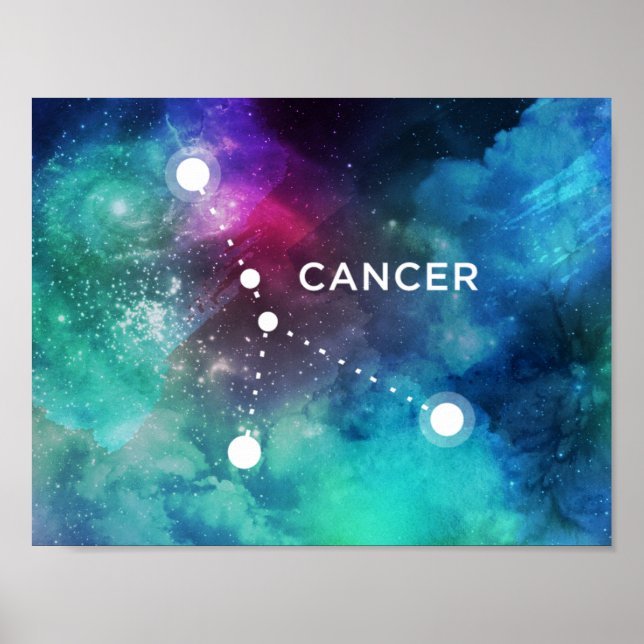 Elegant Röd blått vattenfärgscancer Nebula Cancer Poster (Framsidan)