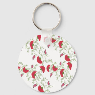 Elegant röd blommig broderimotiv kast nyckelring