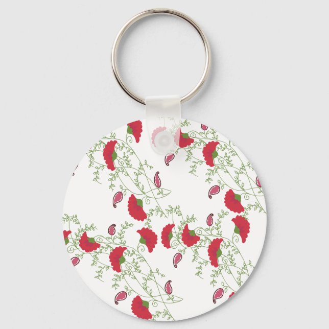Elegant röd blommig broderimotiv kast  nyckelring (Framsida)