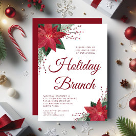 Elegant röd blommig julstjärna Holiday Brunch Inbjudningar