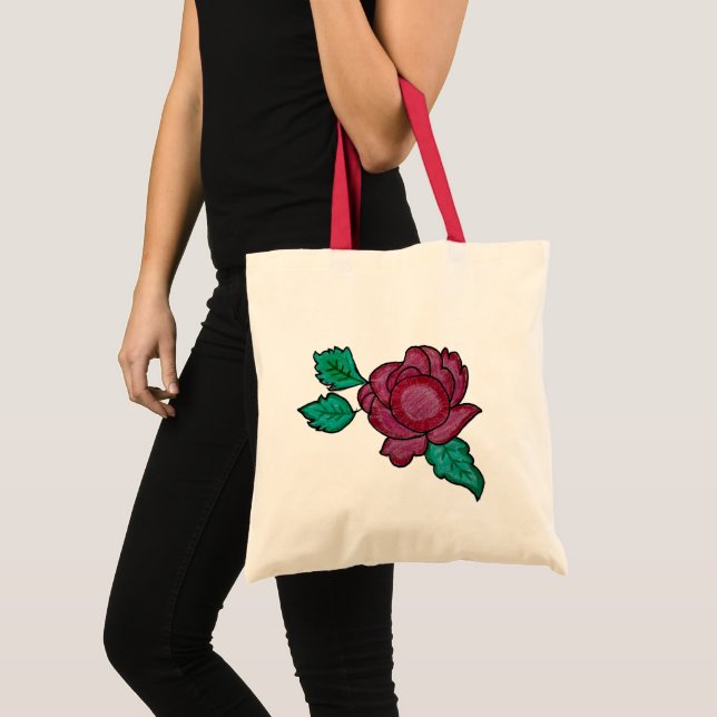 Elegant röd blommig rosstötbag tygkasse (Framsida (produkt))