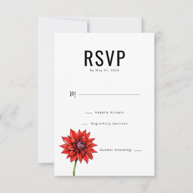 Elegant röd blommig RSVP OSA Kort (Framsida)