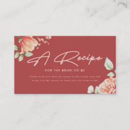 Elegant röd blommig script "Recept för bruden" Tilläggskort