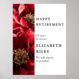 Elegant röd blomsterglada pensionär välkomstskylt poster