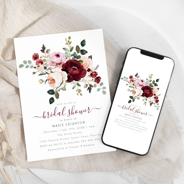 Elegant röd blomsterinspirerad bröllopsfest inbjudningar (Skapare uppladdad)