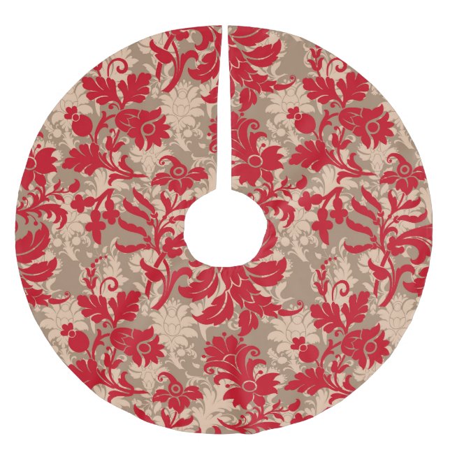 Elegant röd blomsterjul julgransmatta borstad polyester (Framsidan)