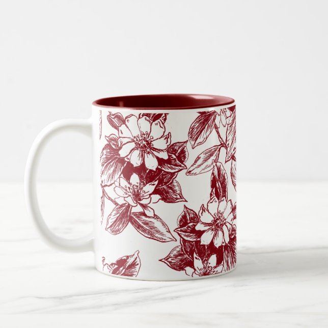 Elegant röd blomsterlinjekonstmugg Två-Tonad mugg (Vänster)