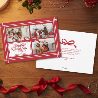 Elegant röd bow slinga jul familjefoto julkort