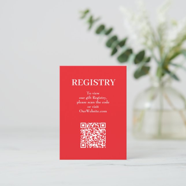 Elegant Röd Bröllopspresentregistrering QR-kod Tilläggskort (Stående Fram)