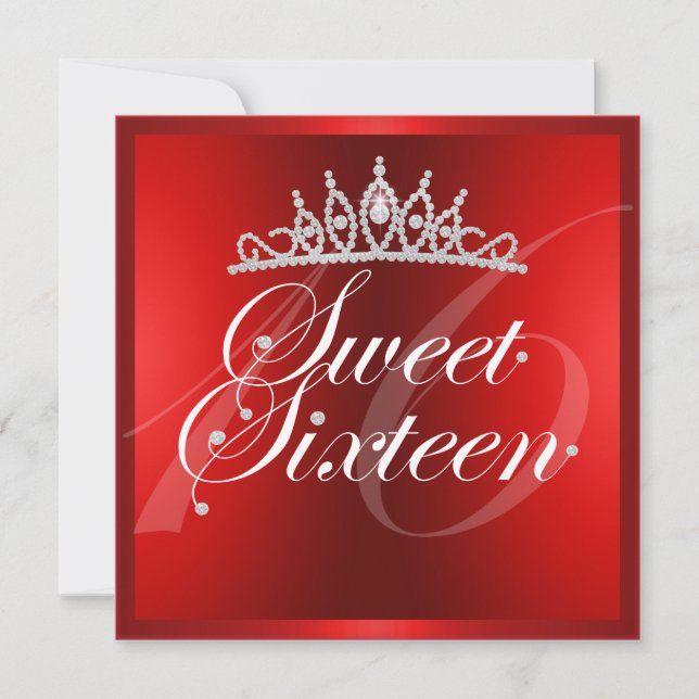 Elegant röd diamant tiara födelsedagsinbjudan inbjudningar (Framsida)