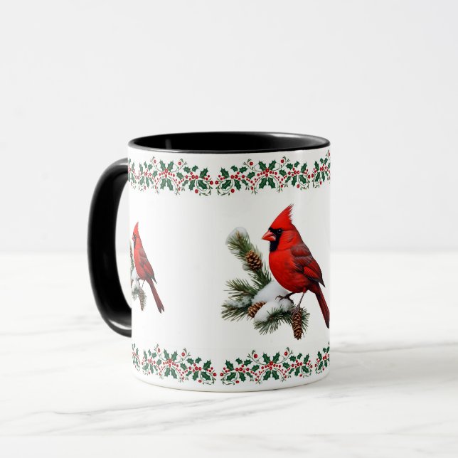 Elegant röd fågel kardinal höjd jul mugg (Framsida vänster)