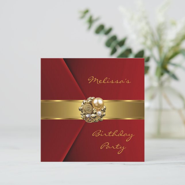 Elegant röd falsk sammet guld juvel inbjudningar (Stående Fram)