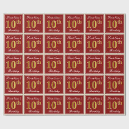 Elegant, röd, faux Guld 10:e födelsedagen; anpassa Presentpapper