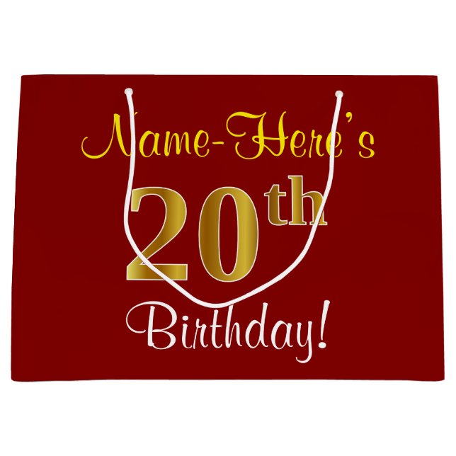 Elegant, röd, faux Guld 20:e födelsedagen; anpassa (Framsidan)