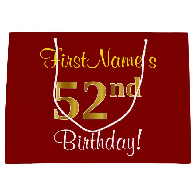 Elegant, röd, faux Guld 52:a födelsedagen; Anpassa (Framsidan)
