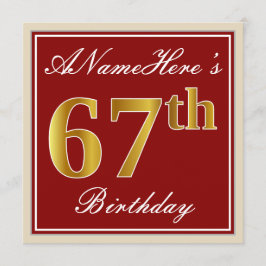 Elegant, röd, faux Guld 67:e födelsedagen; Anpassa Inbjudningar