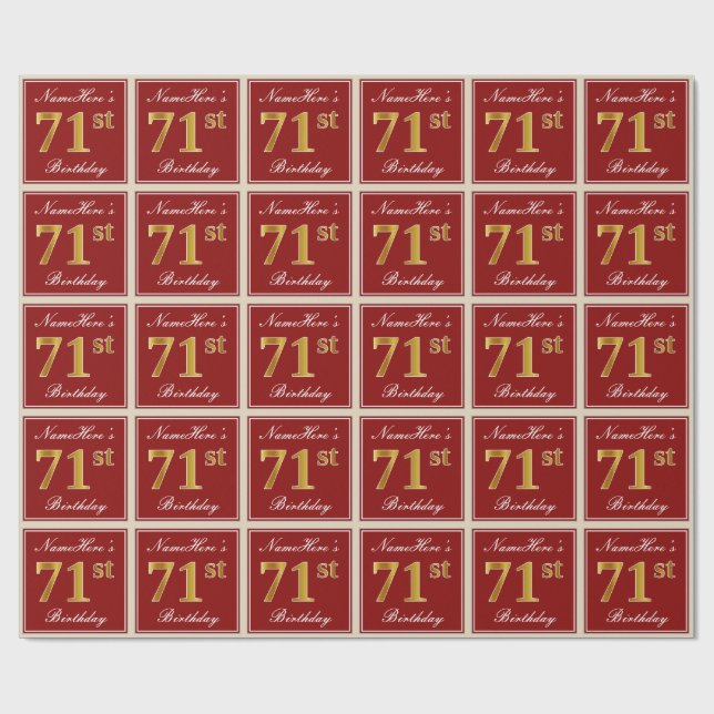 Elegant, röd, faux Guld 71:a födelsedagen; eget na Presentpapper (Platt)