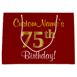 Elegant, röd, faux Guld 75:e Birthday; eget namn