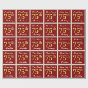 Elegant, röd, faux Guld 75:e Birthday; eget namn Presentpapper