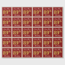 Elegant, röd, faux Guld 89:e födelsedagen; eget na Presentpapper