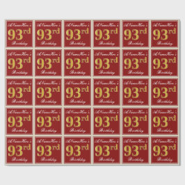 Elegant, röd, faux Guld 93:e födelsedagen; Anpassa Presentpapper