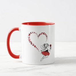 Elegant röd fjäril hjärta ängla tvåtons mugg