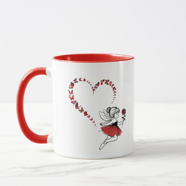 Elegant röd fjäril hjärta ängla tvåtons mugg (Vänster)