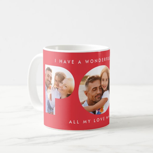 Elegant röd för flerfotomodern typografi kaffemugg (Framsida vänster)