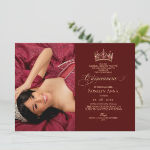 Elegant röd foto prinsessa Quinceañera Inbjudningar