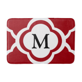 Elegant röd fyrklövermonogram badrumsmatta
