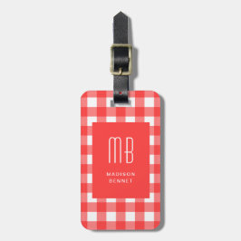 Elegant röd gingham-monogram bagagebricka