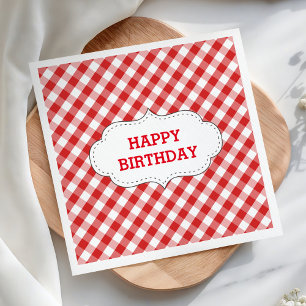 Elegant röd gingham-mönster personlig födelsedag pappersservett