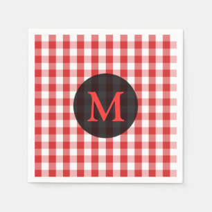 Elegant röd gingham-mönster personlig monogram pappersservett