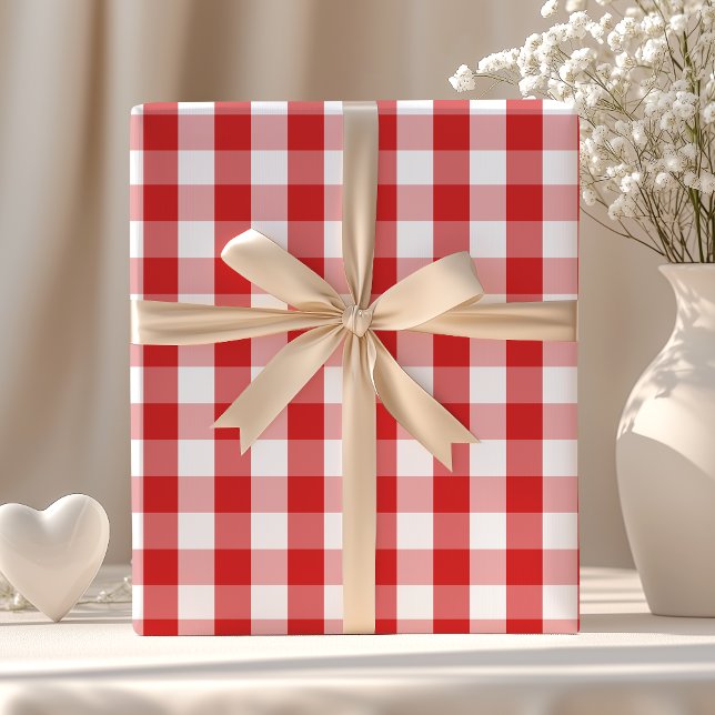 Elegant röd gingham-mönster presentpapper (Skapare uppladdad)