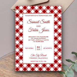 Elegant röd gingham-mönstrad bröllopsinbjudan inbjudningar
