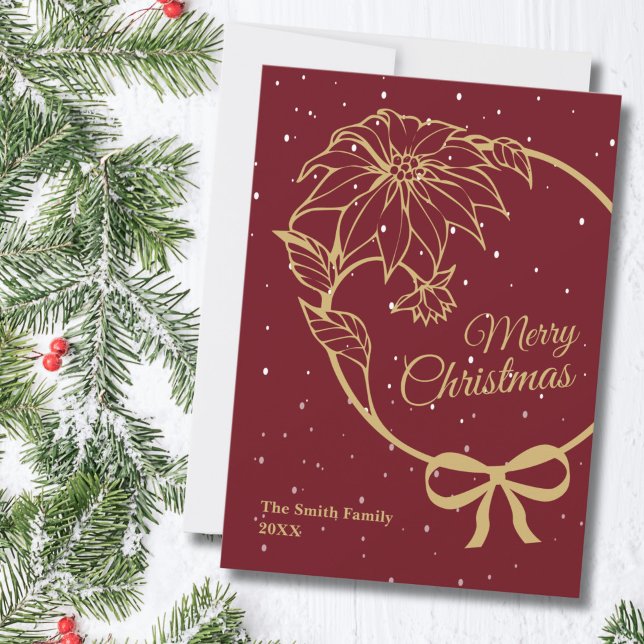 Elegant röd glad jul Poinsettia Platt Julkort (Skapare uppladdad)