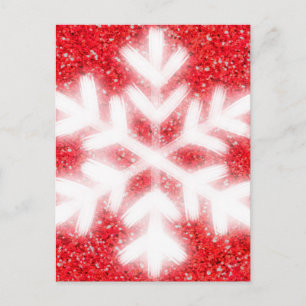 Elegant röd glitter vit snöflinga helg vykort