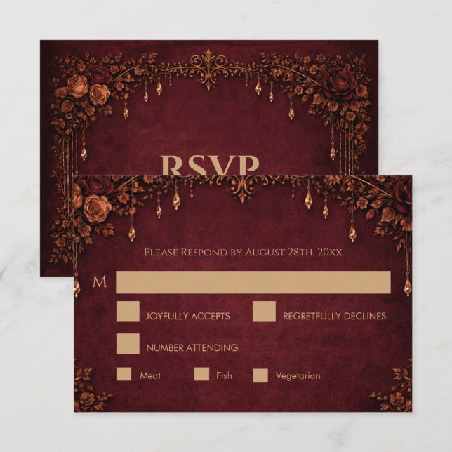 Elegant röd gotisk Halloween bröllop RSVP-kort OSA Kort (Fram/baksida)