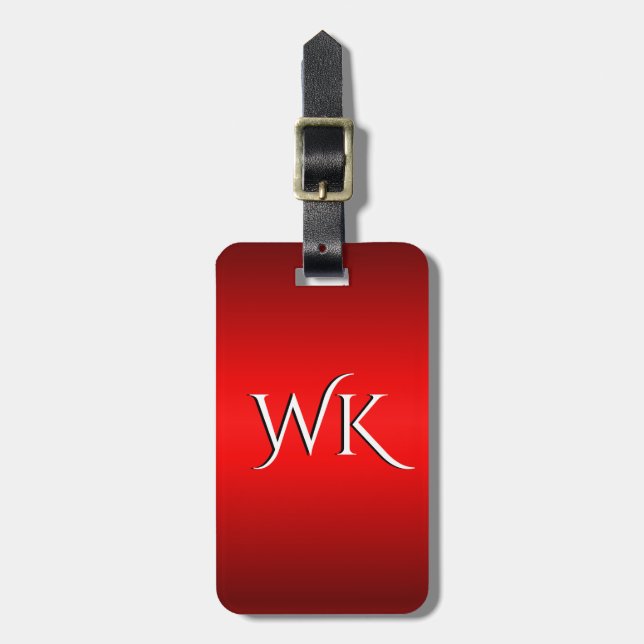 Elegant röd gradient till svart monogram bagagebricka (Vertikal Framsida)