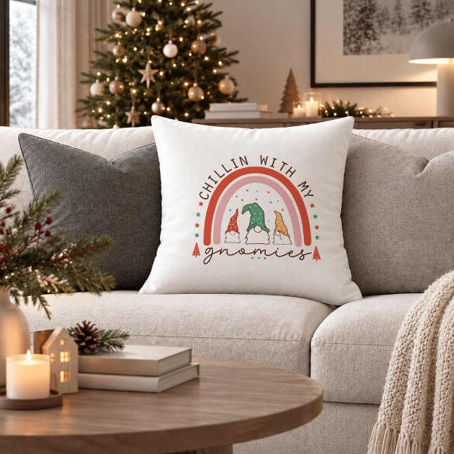 Elegant röd grön boho jul tomte kudde (Elegant Red Green Boho Christmas Decorative Pillow)