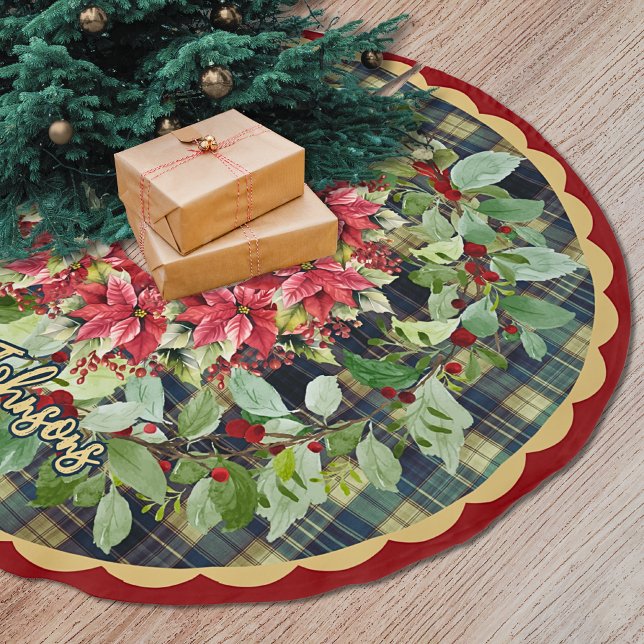 Elegant röd grön festlig julkrans anpassad julgransmatta borstad polyester (Skapare uppladdad)