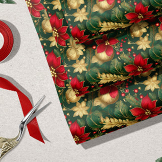 Elegant röd grön guld utsmyckad jul | presentpapper