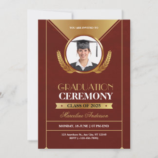 Elegant röd guld examensceremoni inbjudan