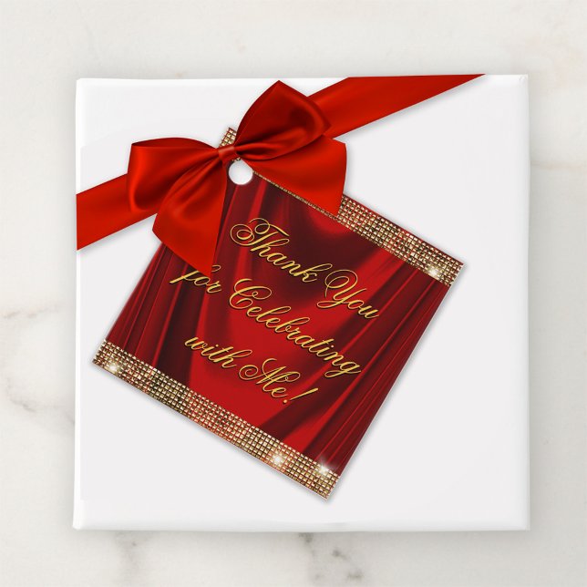 Elegant röd guld födelsedagsfest  gåvor etiketter (Elegant red and gold favor and gift tag. Add your own text to the front and back.)