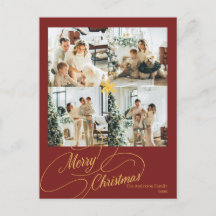 Elegant röd & guld God Jul familjefoto -